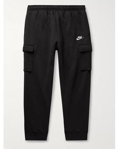 Nike Sportswear Club Slim-fit Tapered Fleece-back Cotton-blend Jersey Cargo Joggers - Black