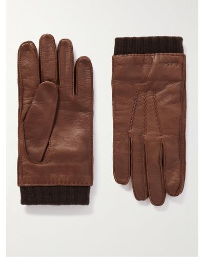 Paul Smith Ribbed Wool-blend Lined Leather Gloves - Brown