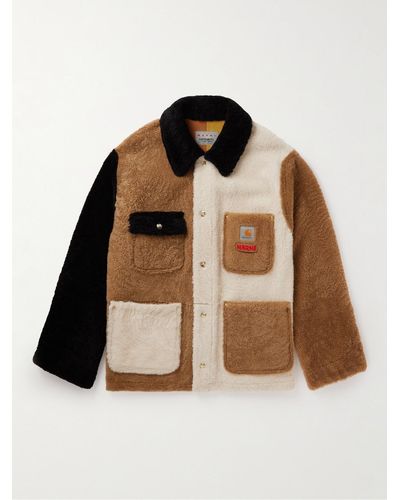 Marni Carhartt Wip Colour-block Reversible Shearling Shirt Jacket - Brown