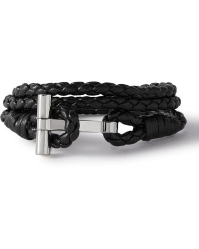 Tom Ford Woven Leather And Silver-tone Wrap Bracelet - Black