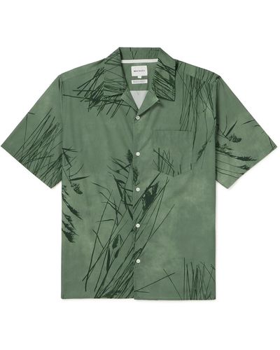 Norse Projects Carsten Convertible-collar Printed Cotton-poplin Shirt - Green