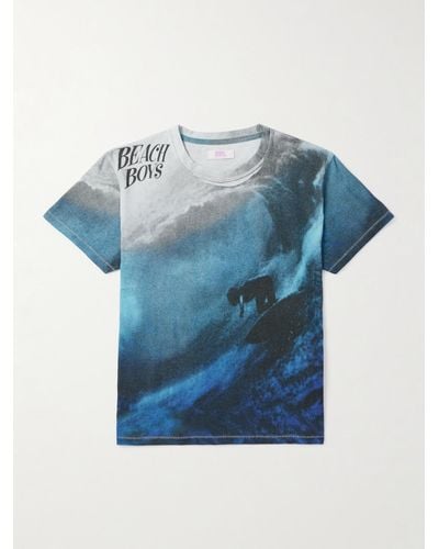 ERL T-shirt in jersey di cotone stampato effetto consumato Beach Boys - Blu