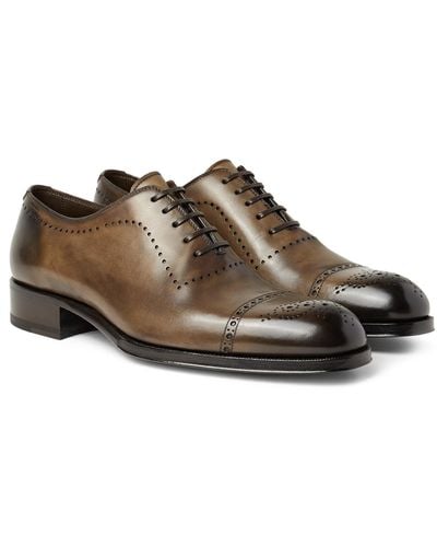 Tom Ford Edgar Burnished-leather Oxford Brogues - Brown