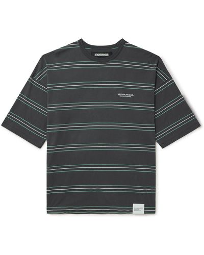 Neighborhood Oversized Logo-embroidered Striped Cotton-jersey T-shirt - Gray