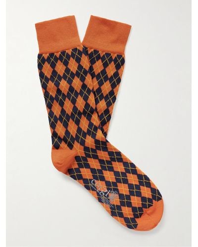 Kingsman Argylle Cotton And Nylon-blend Socks - Orange