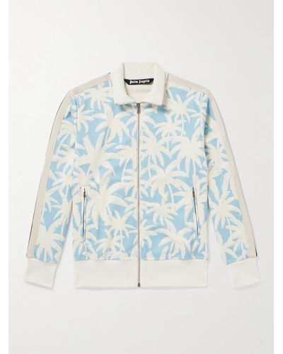 Palm Angels Printed Striped Jersey Track Jacket - Blue