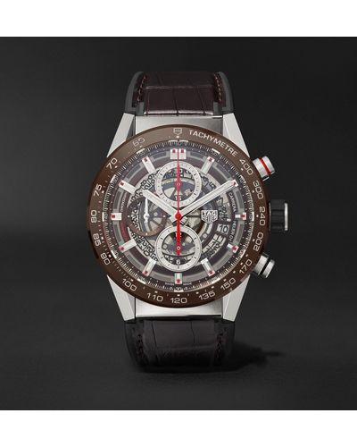 Tag Heuer Carrera Automatic Chronograph 43mm Stainless Steel, Ceramic And Alligator Watch, Ref. No. Car201u.fc6405 - Brown