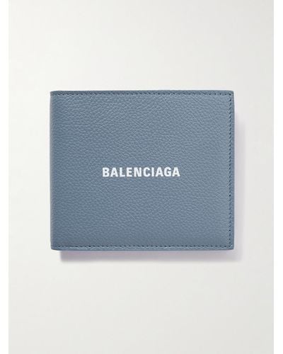 Balenciaga Aufklappbares Portemonnaie aus vollnarbigem Leder mit Logoprint - Blau