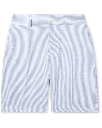 Save Khaki Straight-leg Striped Cotton-seersucker Shorts - Blue