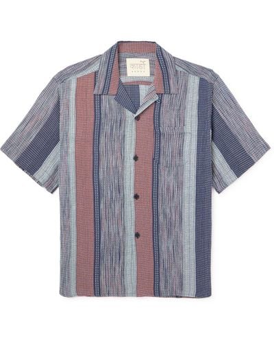 Kardo Camp-collar Embroidered Striped Cotton Shirt - Blue