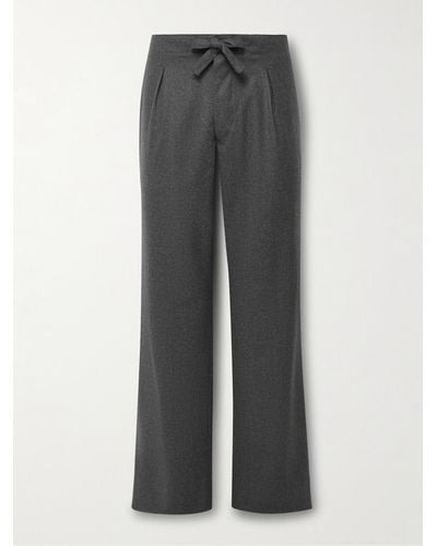 STÒFFA Straight-leg Pleated Wool-flannel Drawstring Trousers - Grey