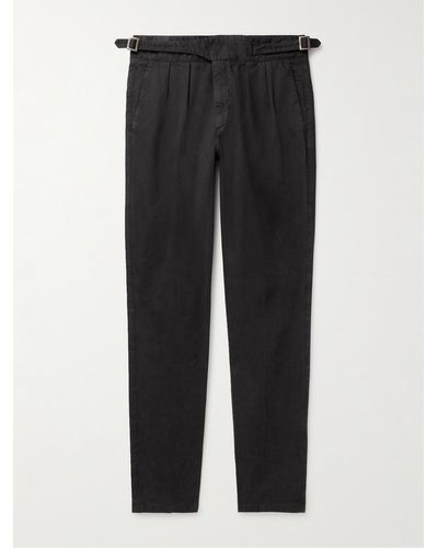 Rubinacci Manny Tapered Pleated Cotton-twill Trousers - Black