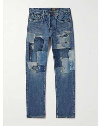 Kapital Jeans a gamba dritta patchwork effetto invecchiato Monkey Cisco - Blu