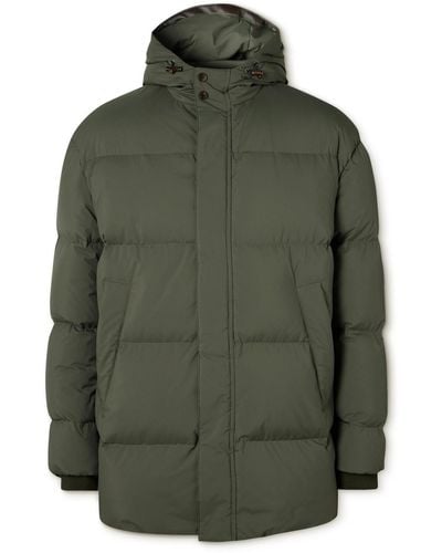 Canali Leather-trimmed Quilted Shell Hooded Down Jacket - Green