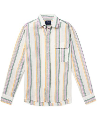 Drake's Striped Linen-gauze Shirt - White