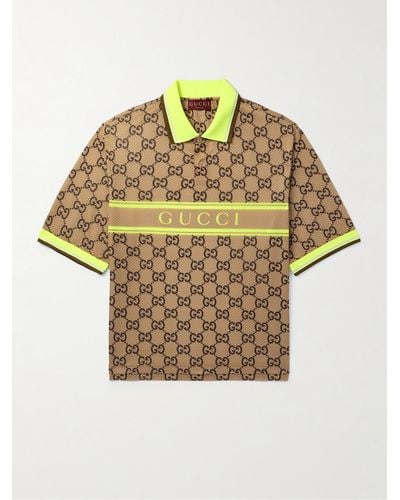 Gucci Polohemd aus Mesh mit Logoprint - Natur