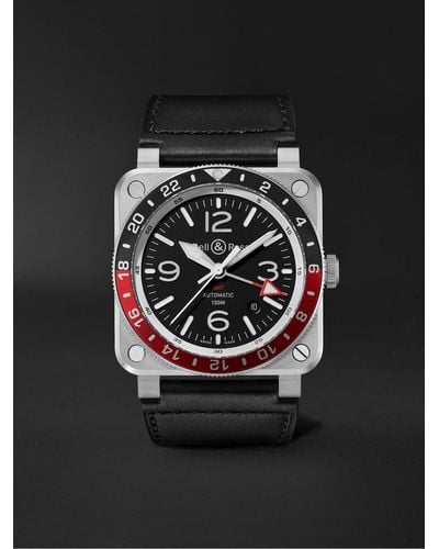 Bell & Ross Br 03-93 Gmt Automatic 42mm Stainless Steel And Leather Watch, Ref. No. Br0393-bl-st/sca - Black