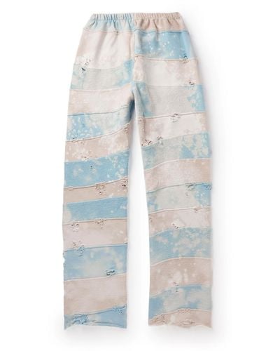 Liberal Youth Ministry Straight-leg Bleached Distressed Cotton-jersey And Terry Sweatpants - Blue