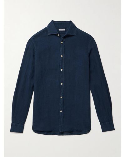 Boglioli Cutaway-collar Linen Shirt - Blue