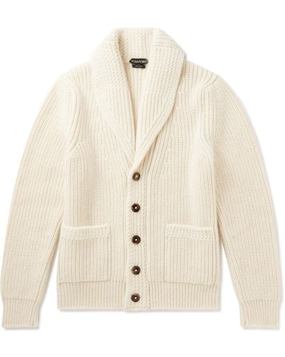 Tom Ford Shawl-collar Cashmere And Mohair-blend Cardigan - Natural