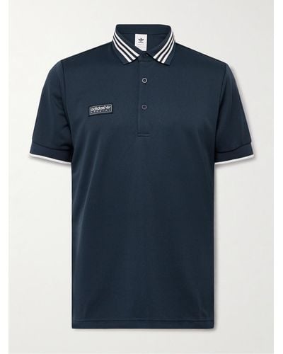 adidas Originals Striped Logo-appliquéd Jersey Polo Shirt - Blue