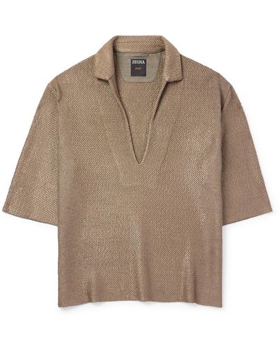 Zegna Serengheti Silk And Oasi Linen-blend Polo Shirt - Natural