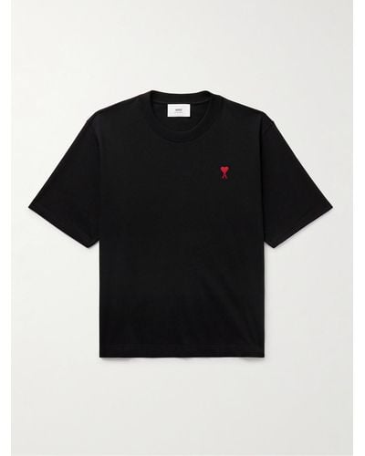Ami Paris T-shirt in jersey di cotone biologico con logo ricamato - Nero