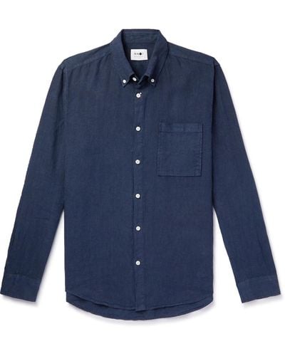 NN07 Arne Button-down Collar Linen Shirt - Blue