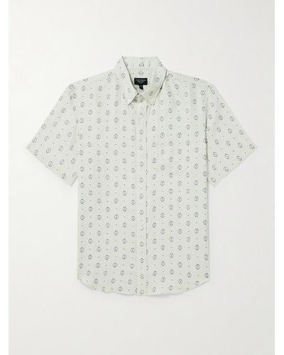 Club Monaco Button-down Collar Printed Linen Shirt - White