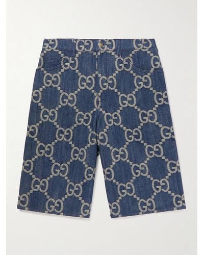 Gucci Straight-Leg Logo-Jacquard Denim Bermuda Shorts - Blau