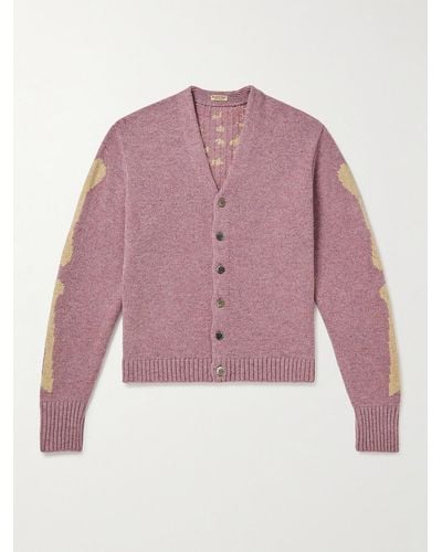Kapital Cardigan aus Jacquard-Strick aus Wolle in Distressed-Optik - Pink