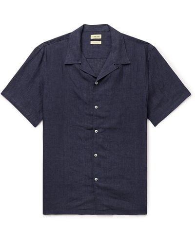 De Bonne Facture Convertible-collar Linen Shirt - Blue