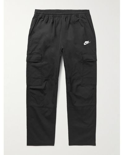 Nike Club Straight-leg Logo-embroidered Cotton-ripstop Cargo Trousers - Black