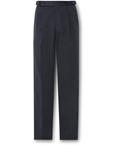 STÒFFA Tapered Pleated Cotton-canvas Pants - Blue