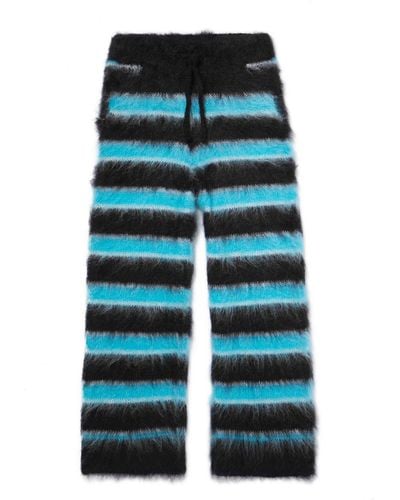 Marni Straight-leg Striped Mohair-blend Drawstring Pants - Blue