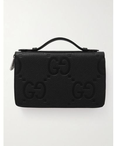 Gucci Monogrammed Full-grain Leather Travel Wallet - Black