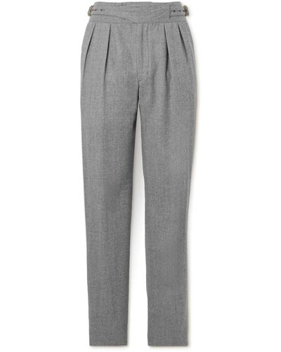 Rubinacci Manny Straight-leg Pleated Wool-flannel Pants - Gray