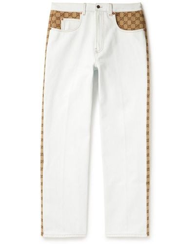 Gucci Straight-leg Monogrammed Canvas-trimmed Jeans - White