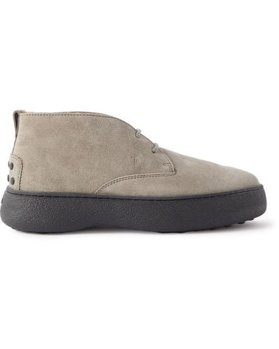 Tod's Shearling-lined Suede Chukka Boots - Gray