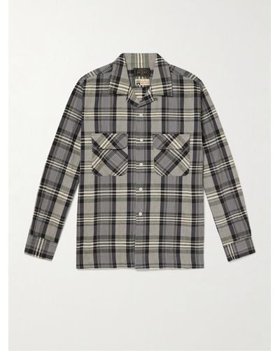 Beams Plus Convertible-collar Checked Cotton Shirt - Grey