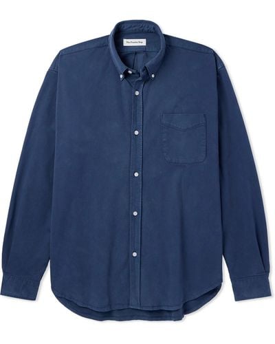 Frankie Shop Sinclair Button-down Collar Cotton-blend Twill Shirt - Blue