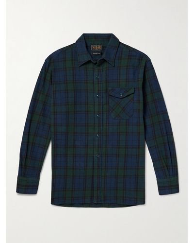 Beams Plus Checked Cotton-flannel Shirt - Blue
