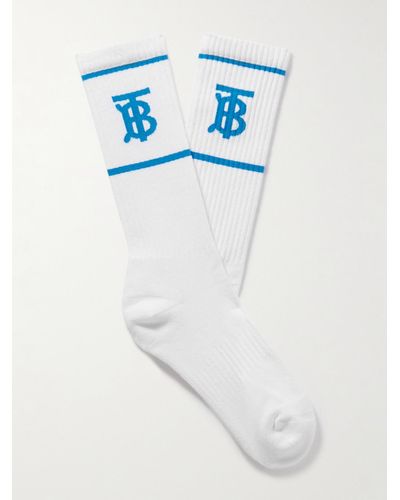Burberry Ribbed Logo-intarsia Stretch-knit Socks - Blue