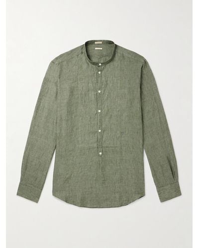 Massimo Alba Kos Hemd aus Leinen mit kurzer Knopfleiste und Stehkragen - Grün