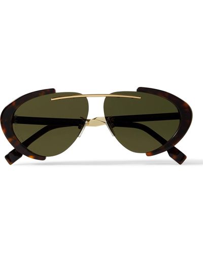 Fendi Oval-frame Gold-tone And Tortoiseshell Acetate Sunglasses - Metallic