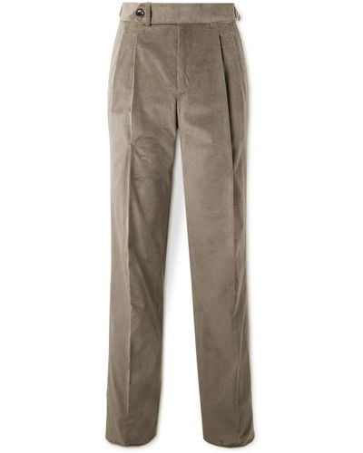 James Purdey & Sons Straight-leg Pleated Cotton-blend Corduroy Pants - Natural