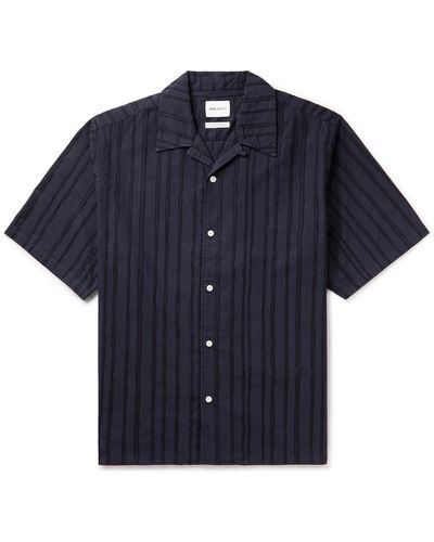 Norse Projects Carsten Convertible-collar Striped Cotton-poplin Shirt - Blue