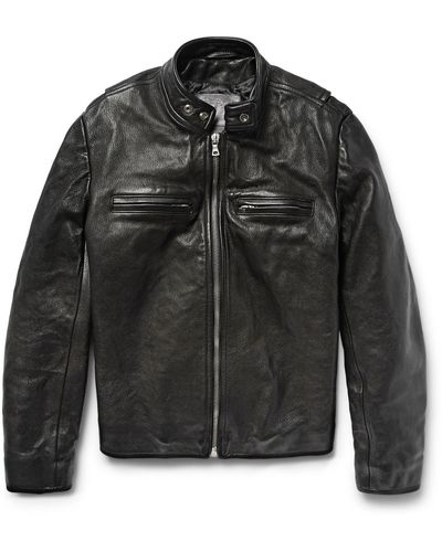 Jean Shop Full-grain Leather Café Racer Jacket - Black