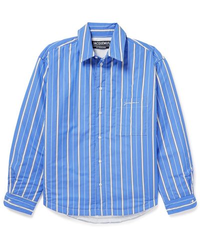 Jacquemus Logo-embroidered Padded Striped Cotton-poplin Overshirt - Blue