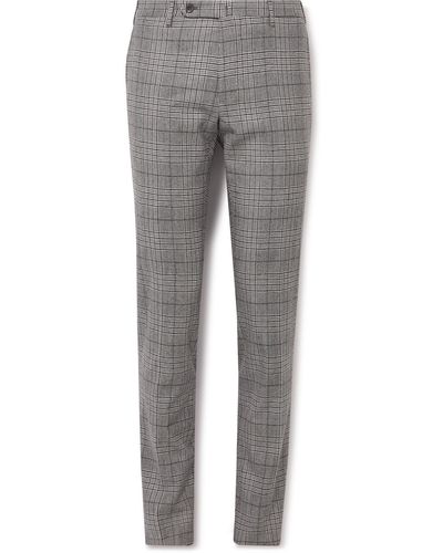 Incotex Slim-fit Tapered Prince Of Wales Checked Virgin Wool-blend Pants - Gray